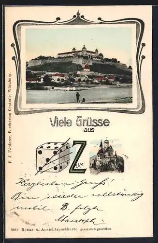 AK Würzburg, Ortsansicht, Ortsname als Rebus