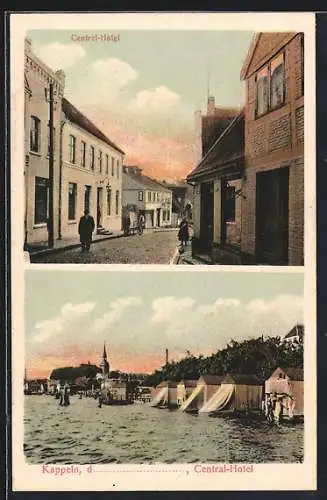 AK Kappeln / Schlei, Central-Hotel, Strand mit Badewagen