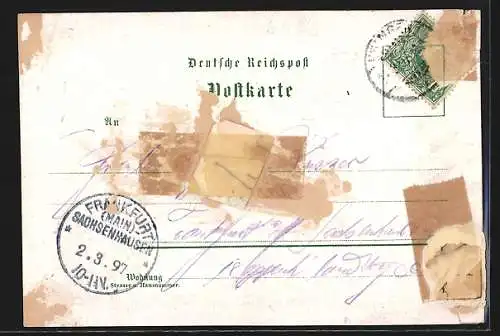 Lithographie Usingen, Bahnhof, Lehrerseminar, Postgebäude