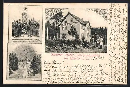 AK Münder a. D., Deister-Hotel Ziegenbuche v. Louis Weseloh, Aussichtsturm