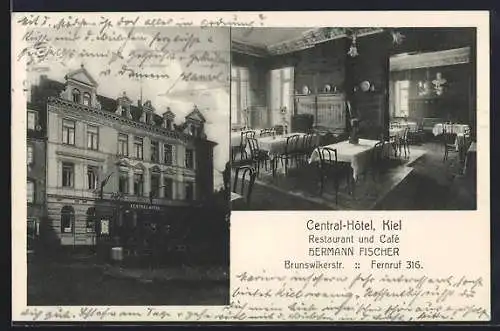 AK Kiel, Central-Hotel, Restaurant und Café v. Hermann Fischer, Brunswikerstrasse