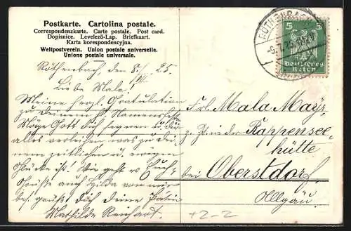 AK Röthenbach / Allgäu, Ortsansicht mit Kirche, Bayerische Briefmarken, Wappen Bayern von Löwen flankiert