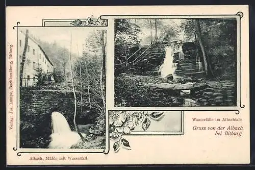 AK Albach b. Bitburg, Mühle mit Wasserfall, Wasserfälle im Albachtale