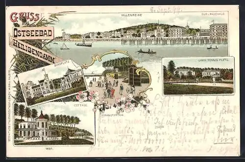 Lithographie Heiligendamm, Cottage, Villenreihe, Lawn Tennis Platz