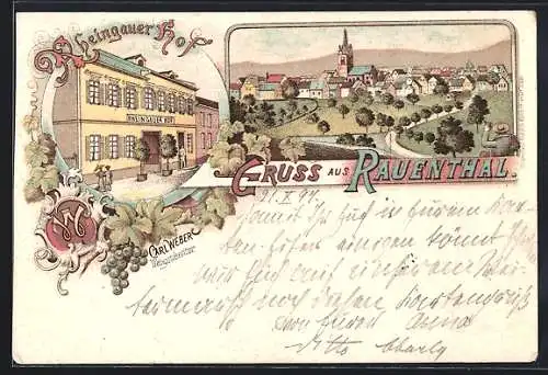 Lithographie Rauenthal, Restaurant Rheingauer Hof, Bes. Carl Weber
