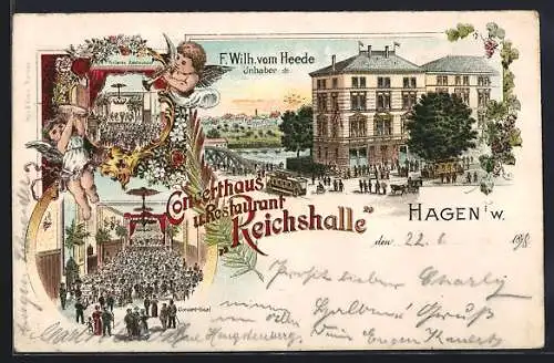 Lithographie Hagen i/W, Concerthaus u. Rewstaurant Reichshalle