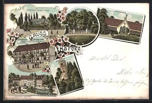 Lithographie Harbke, Gasthaus zum Goldenen Pudel, Breite Allee, Gewächshaus