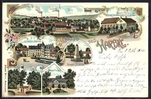 Lithographie Harbke, Gasthof und Restaurant Glückauf zur Deutschen Eiche, Bes. H. Michaelis, Breite Allee