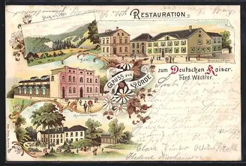 Lithographie Voerde / Arnsberg, Restaurant zum Deutschen Kaiser, Bes. Ferd. Wächter