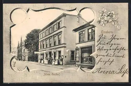 Passepartout-AK Elmshorn, Strassenpartie am alten Gasthaus