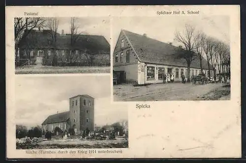 AK Spieka, Gasthaus Spiekaer Hof, Bes. A. Schoof, Pastorat und Kirche