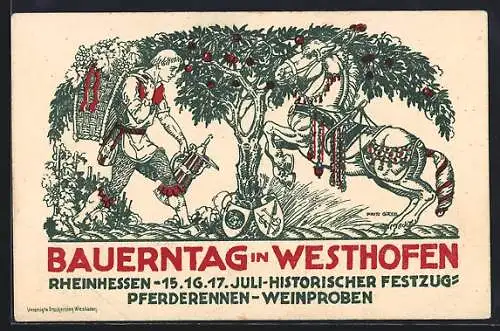 AK Westhofen / Hessen, Bauerntag 1922, Festzug-Pferderennen-Weinproben