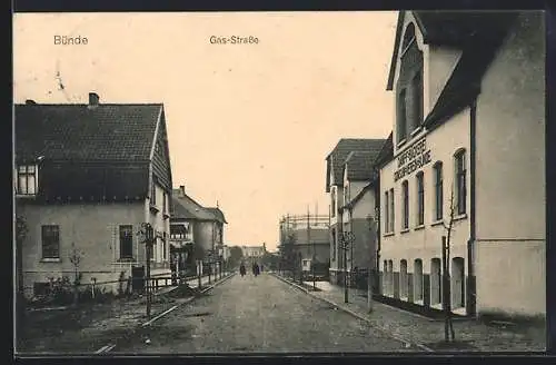 AK Bünde, Gas-Strasse mit Dampf-Bäckerei