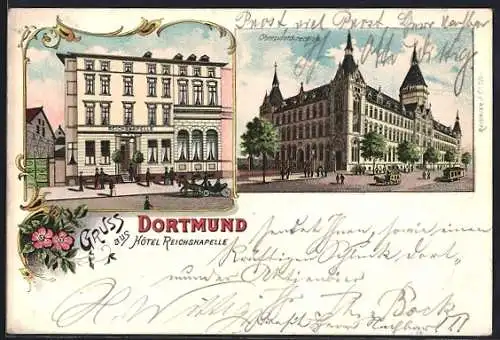 Lithographie Dortmund, Hotel Reichskapelle und Oberpostdirektion