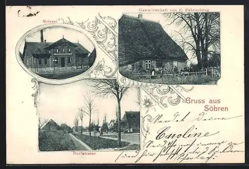 AK Söhren /Weede, Gasthaus von E. Fahrenkrug, Meierei und Dorfstrasse