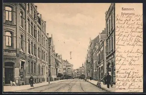 AK Hannover, Strasse Volgersweg mit Geschäft von Hermann Schreiber