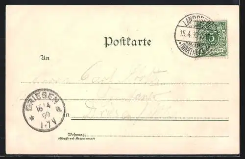 Lithographie Tamsel, F. Urbans Gasthof, Das Schloss, Obelisk