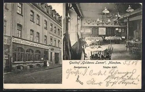 AK München, Gasthof Goldenes Lamm, Zweigstrasse 4, Speisesaal