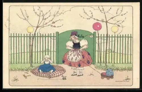 Künstler-AK Mela Köhler: Mädchen vor ihrem weinenden Schwesterchen