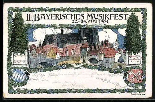 Lithographie Regensburg, II. Bayerisches Musikfest 1904, Teilansicht