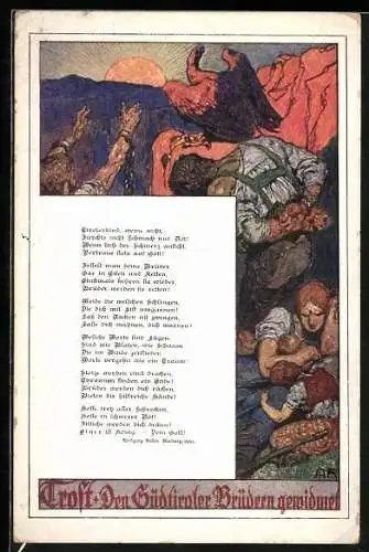 Künstler-AK Südtirol, Gedicht, den Südtirolern Brüdern gewidmet, Deutscher Schulverein