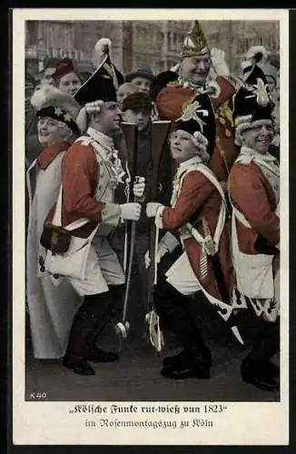AK Köln, Kölsche Funke rut-weiss von 1823 im Rosenmontagszug