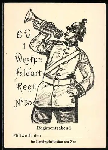 Künstler-AK O. V. 1. Westpr. Ferldart. Regt No 35, Regimentsabend