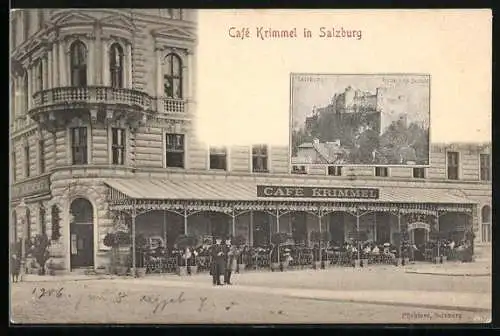 AK Salzburg, Café Krimmel mit Besuchern, Festung Hohen-Salzburg