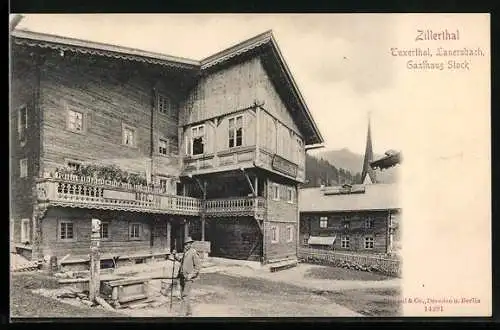 AK Lanersbach /Zillertal, Gasthaus Stock, Brunnen