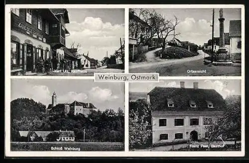 AK Weinburg /Ostmark, Ortsansicht, Schloss, Kaufhaus, Gasthof