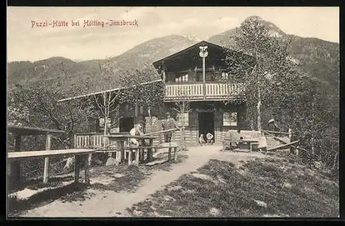 AK Innsbruck-Hötting, Puzzi-Hütte mit Bänken
