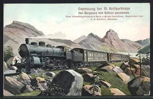 AK Expresszug der St. Gotthardbahn den Bergsturz von Goldau passierend