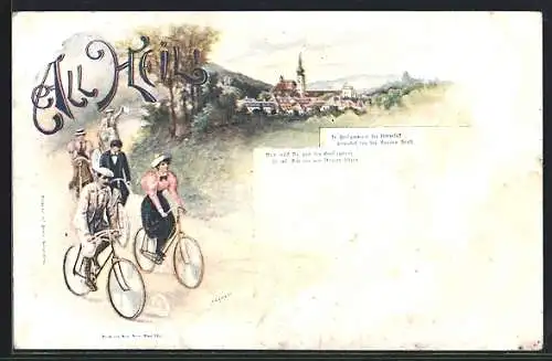 AK All Heil!, In Heil`genkreuz bei Rebensaft..., Radfahrer auf Fahrrad