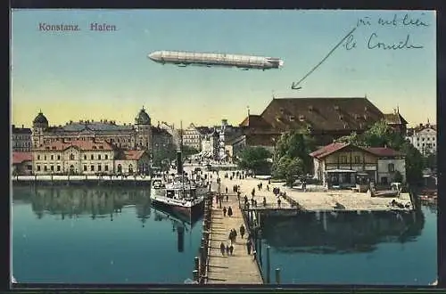 AK Konstanz, Zeppelin über dem Hafen