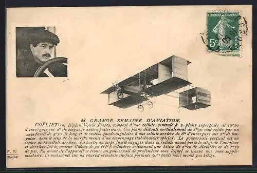 AK Colliet sur Biplan Voisin Frères, Flugzeug