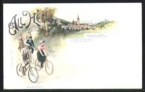 AK All Heil!, In Heil`genkreuz bei Rebensaft..., Radfahrer auf Fahrrad