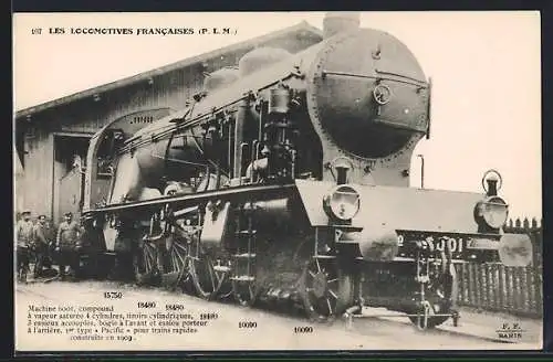 AK Les Locomotives Francaises, französische Eisenbahn-Lokomotive mit Arbeitern