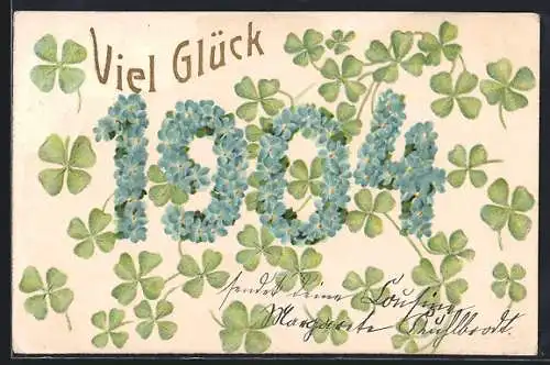 Präge-AK Jahreszahl 1904 aus Vergissmeinnicht mit Kleeblättern