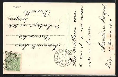 Präge-AK Jahreszahl 1909, Bonne et heureuse annee 1909