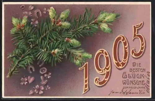 Lithographie Jahreszahl 1905, Die besten Glückwünsche zum neuen Jahr