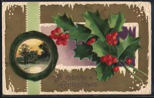 Präge-AK Weihnachten, Schneelandschaft, A Merry Christmas