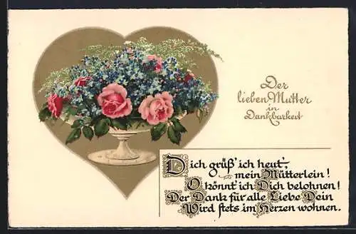 AK Blumenstrauss aus Rosen und Vergissmeinnicht zum Muttertag