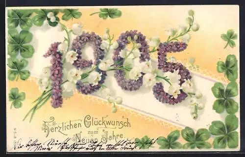 Präge-AK Kleeblätter und Jahreszahl 1905 aus Veilchen, Neujahrsgruss