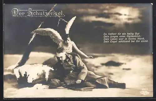 AK Schutzengel wacht über einen verwundeten Soldaten in Uniform