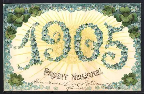 AK Jahreszahl 1905 aus Vergissmeinnicht, Prosit Neujahr!