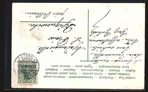 Präge-AK Jahreszahl 1907 in Gold mit Kleeblättern und Hufeisen, Heureuse année