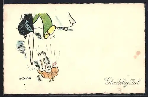 AK Hund stiehlt Weihnachtsbraten, Glaedelig Jul