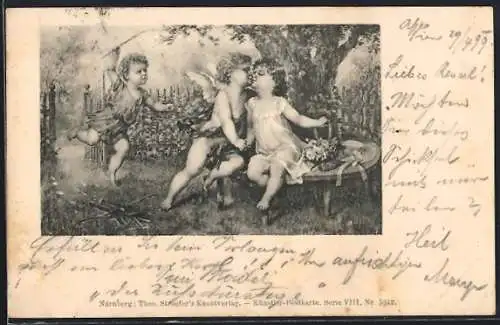 Künstler-AK Theo Stroefer Serie VIII Nr. 5642: Amor küsst ein Mädchen