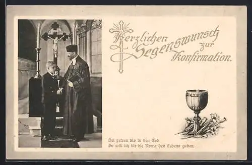 AK Junge mit Pfarrer, Herzlichen Segenswunsch zur Konfirmation