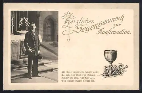 AK Junge mit Hut und Bibel, Herzlichen Segenswunsche zur Konfirmation